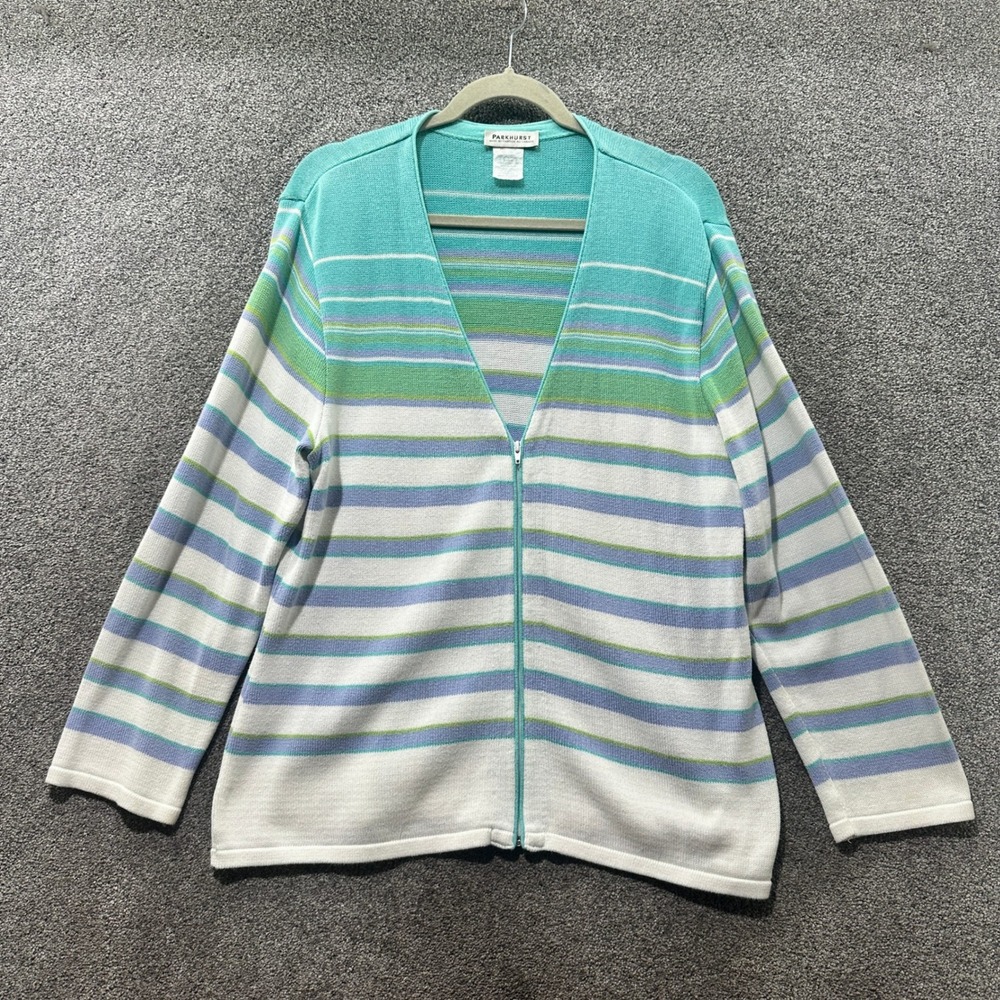 Parkhurst Canada Striped Zip Up‎ Cardigan Sweater Knit Top Women's Size X